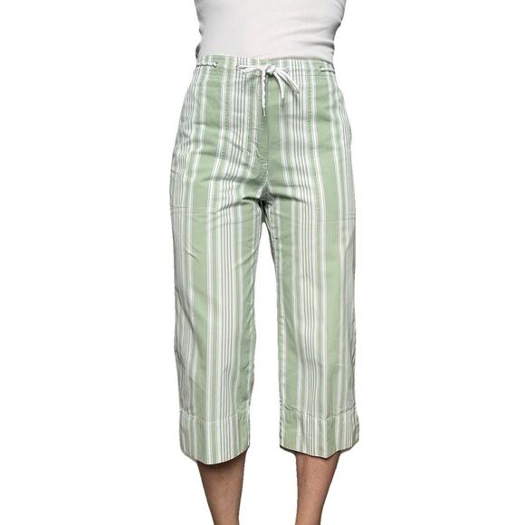 Lauren Ralph Lauren Wide Leg Crop Pants Women's Size 2P Green White Striped - Picture 1 of 7